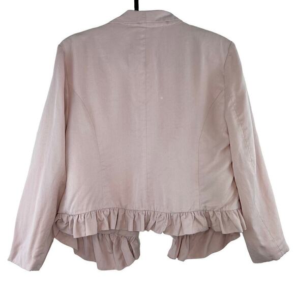 Cartonnier by Anthropologie Open Front Calin Ruffle 3/4 Sleeve Blazer Pink Small - Picture 3 of 7
